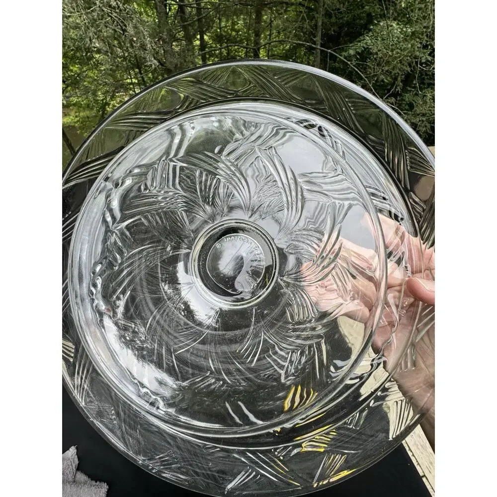 Vintage Anchor Hocking Glass Chip Dip Set Or Flip Cake Stand Swirl Pattern 5/31